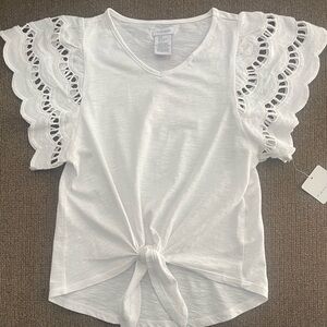 NWT Girl’s Tahari *SUPER CUTE* Short Sleeve Tie Front Shirt Size 8 ~ White